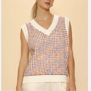 Miss Sparkling Knit V‑Neck Sweater Vest Size Large Multicolor Yarn